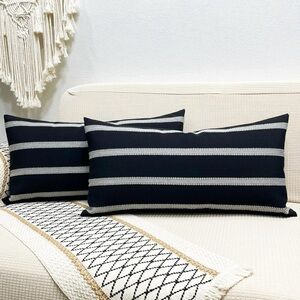 NWT Black and White Striped Lumbar Pillows (2)